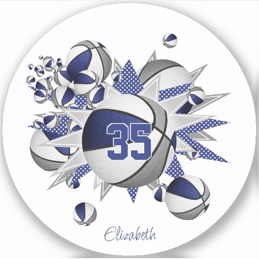 blauw grijs basketballen sterren meisjes jersey nu sticker (Voorkant)