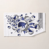 blauw grijs basketballen sterren meisjes monogram handdoek (Handdoek)