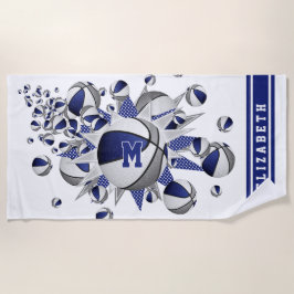 blauw grijs basketballen sterren meisjes monogram strandlaken