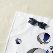 blauw grijs basketballen sterren meisjes monogram strandlaken (In situ)