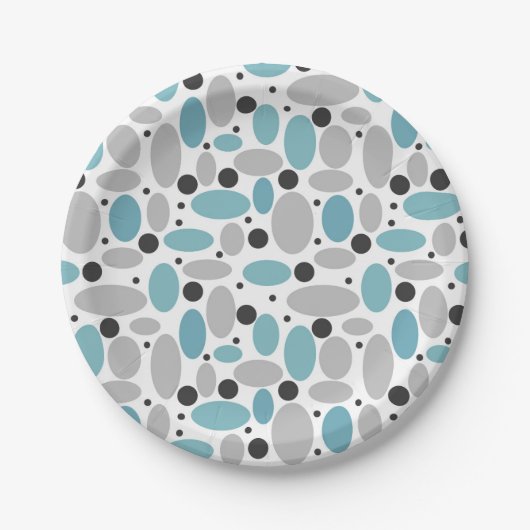 Blauw Grijs Bean Polka Dot Retro Patroon Home Deco Papieren Bordje (Voorkant)