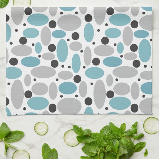 Blauw Grijs Bean Polka Dot Retro Patroon Home Deco Theedoek (Gevouwen)