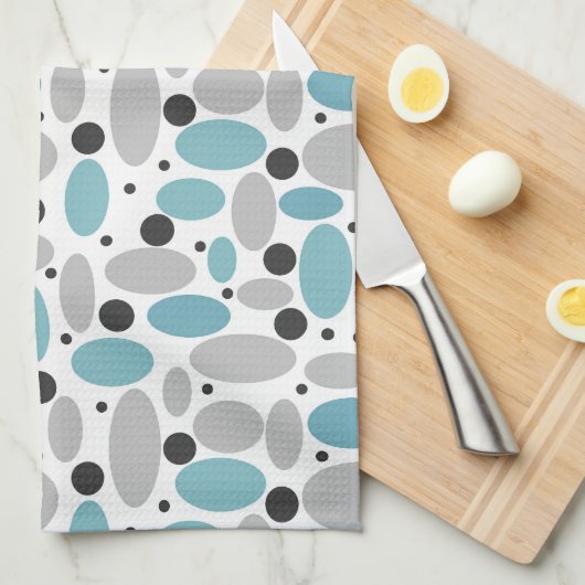 Blauw Grijs Bean Polka Dot Retro Patroon Home Deco Theedoek (Quarter Fold)