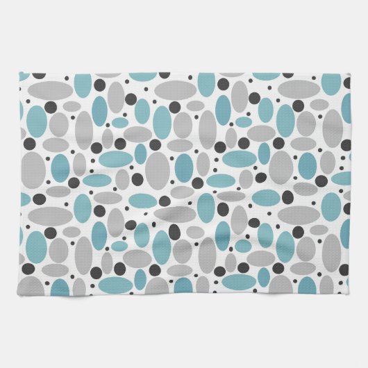 Blauw Grijs Bean Polka Dot Retro Patroon Home Deco Theedoek (Horizontaal)