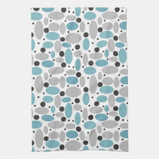 Blauw Grijs Bean Polka Dot Retro Patroon Home Deco Theedoek (Verticaal)