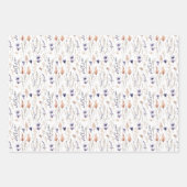 Blauw Grijs Beige Bruin Wilde Bloemen Boho Verjaar Inpakpapier Vel (Voorkant 3)