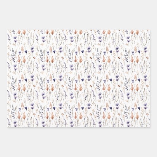Blauw Grijs Beige Bruin Wilde Bloemen Boho Verjaar Inpakpapier Vel (Voorkant 3)