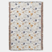 Blauw Grijs Beige Bruin Wit Boho Bloemen Botanisch Deken (Voorkant Verticaal)