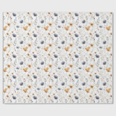 Blauw Grijs Beige Bruin Wit Boho Bloemen Verjaarda Cadeaupapier (Vlak)