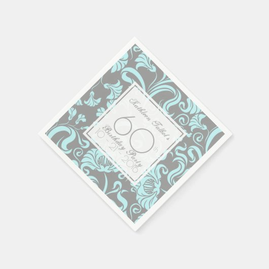 Blauw Grijs Bloemen 60e Verjaardagsfeestje Papier Servet (Hoek)