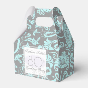 Blauw Grijs Bloemen 80ste Verjaardag Dank u Favori Bedankdoosjes