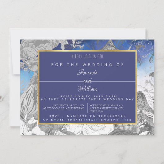 BLAUW & GRIJS  BLOEMEN KAART (Voorkant)