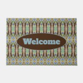 Blauw Grijs Bloemen Ontwerper Deurmat (Voorkant)