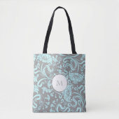 Blauw Grijs  Bloemenpatroon Monogram Canvas tas (Voorkant)