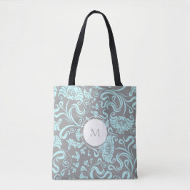 Blauw Grijs  Bloemenpatroon Monogram Canvas tas