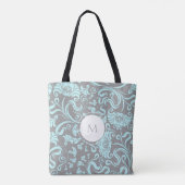 Blauw Grijs  Bloemenpatroon Monogram Canvas tas (Achterkant)