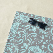 Blauw Grijs  Bloemenpatroon Monogram Strand T Strandlaken (In situ)