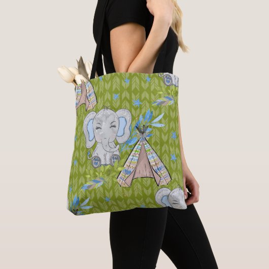 BLAUW & GRIJS BOHO BABY OLIFANT & DREAMCATCHER TOTE BAG (Dichtbij)