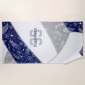 Blauw Grijs Boho Bloemen Veren Patroon Volleybal Strandlaken (Voorkant)