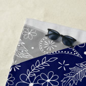 Blauw Grijs Boho Bloemen Veren Patroon Volleybal Strandlaken (In situ)