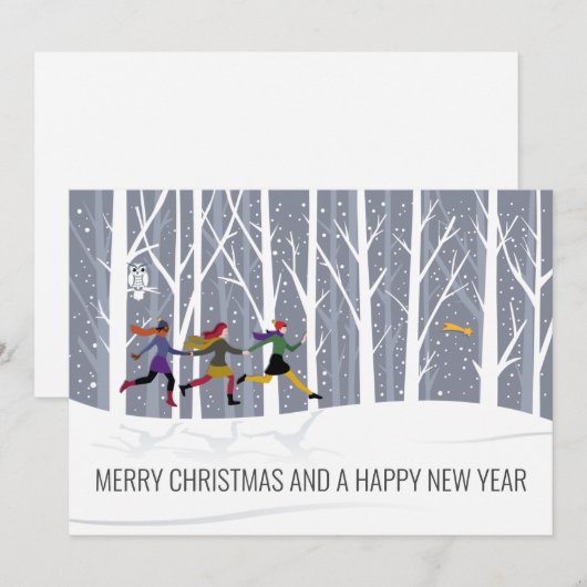 Blauw grijs bos Winter Snowfall Kersth Feestdagenkaart (Voorkant / Achterkant)