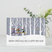 Blauw grijs bos Winter Snowfall Kersth Feestdagenkaart (Staand voorkant)
