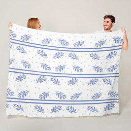 Blauw & Grijs Botanisch Aquarelpatroon Fleece Deken