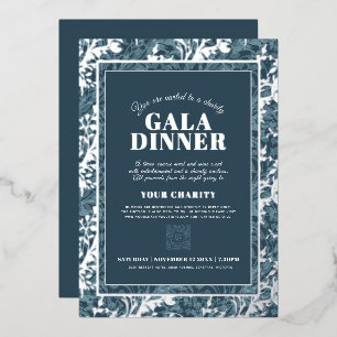 Blauw grijs botanisch patroon gala diner evenement folie uitnodiging