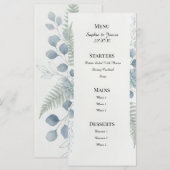 Blauw Grijs Botanisch Trouwmenu Menu (Voorkant / Achterkant)