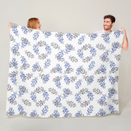 Blauw & Grijs Botanisch Watercolorpatroon Fleece Deken
