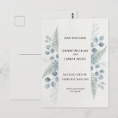 Blauw Grijs Botanische Save The Date Postkaart (Voorkant / Achterkant)