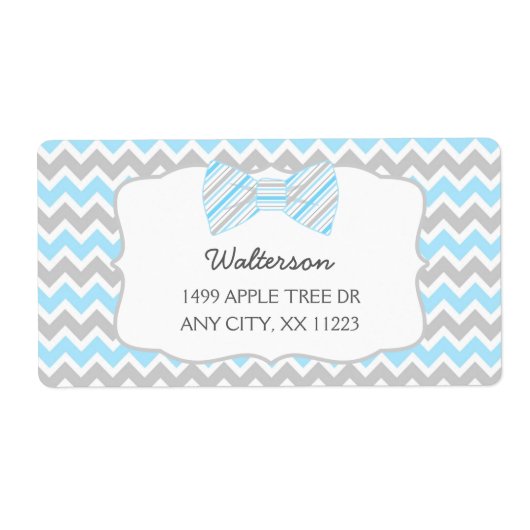 Blauw Grijs Bow stropdas baby shower adresetikette Etiket (Voorkant)