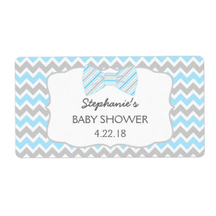 Blauw Grijs Bow stropdas baby shower waterfles / g Etiket