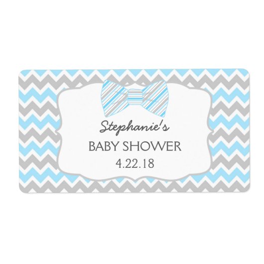 Blauw Grijs Bow stropdas baby shower waterfles / g Etiket (Voorkant)
