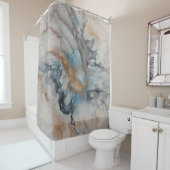 Blauw, grijs, brons, crème abstract modern douchegordijn (In situ)