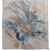 Blauw, grijs, brons, crème abstract modern douchegordijn (Voorkant)