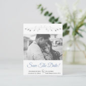 Blauw & grijs bruinbruid fotohuwelijk sparen de da feestdagenkaart (Staand voorkant)