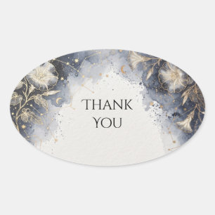 Blauw Grijs Celestiaal Bloem Bruiloft Ovale Sticker