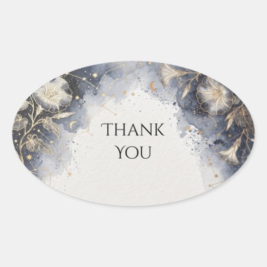Blauw Grijs Celestiaal Bloem Bruiloft Ovale Sticker (Voorkant)