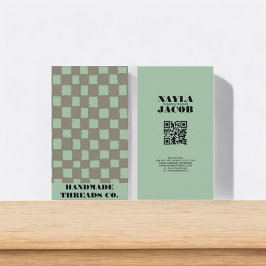 Blauw Grijs Checkerboard Patroon QR Code Handgemaa Visitekaartje