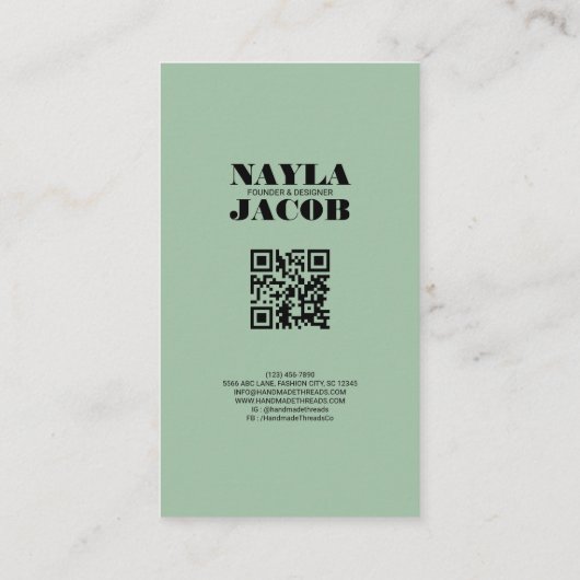 Blauw Grijs Checkerboard Patroon QR Code Handgemaa Visitekaartje (Achterkant)