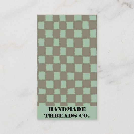 Blauw Grijs Checkerboard Patroon QR Code Handgemaa Visitekaartje (Voorkant)