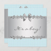 Blauw Grijs Cheques Boy Shower Kaart (Voorkant / Achterkant)