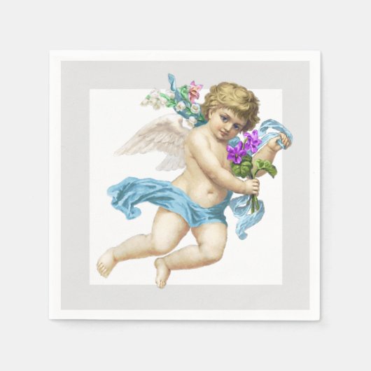 Blauw Grijs Cherub Engel Papier Servet (Voorkant)