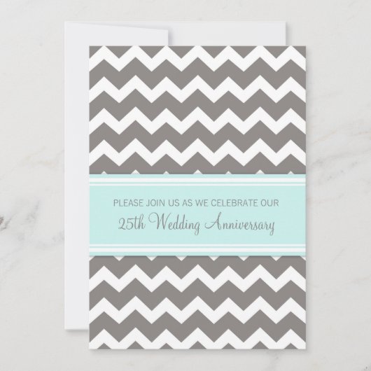 Blauw Grijs Chevron 25ste verjaardagsuitnodiging Kaart (Voorkant)