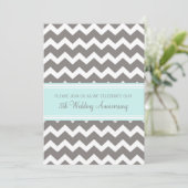 Blauw Grijs Chevron 5e jubileum uitnodiging (Staand voorkant)