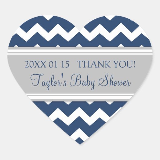 Blauw Grijs Chevron Baby shower Favor Stickers (Voorkant)