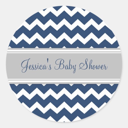 Blauw Grijs Chevron Baby shower Favor Stickers (Voorkant)