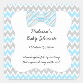 Blauw Grijs Chevron boog stropdas jongen baby show Vierkante Sticker