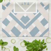Blauw grijs Chevron Geometric Design met Monogram Theedoek (Gevouwen)